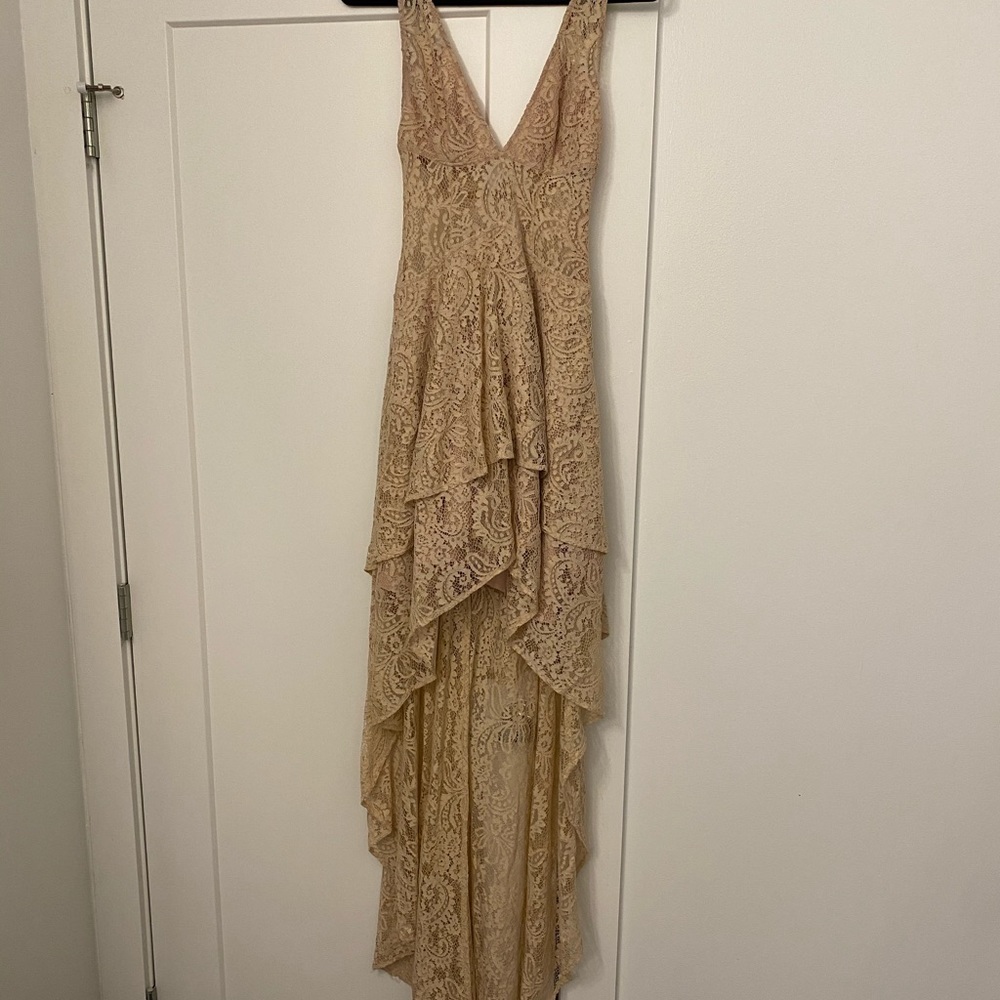 Lace high low nude dress